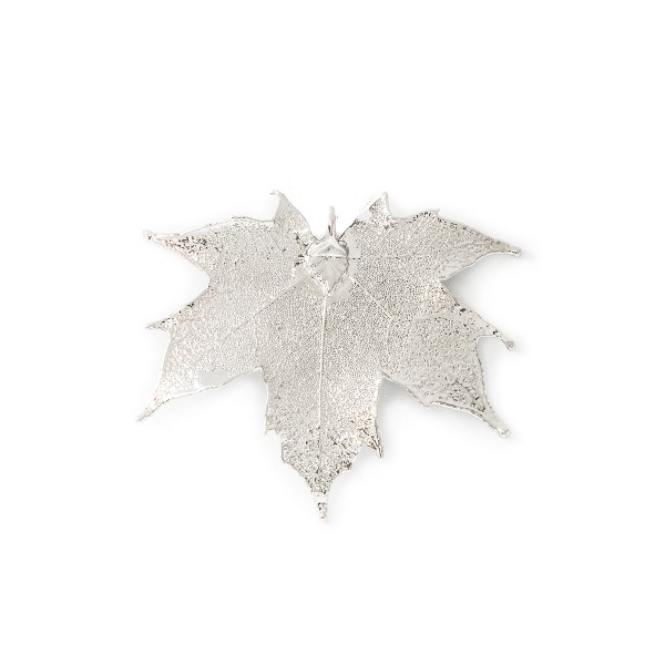 Ciondolo misura mini di vera foglia di acero canadese placcata argento con passante per catenina