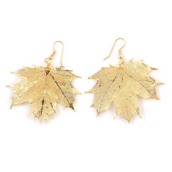 Orecchini pendenti di vere foglie di acero canadese placcate oro