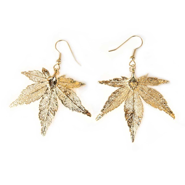 Orecchini pendenti vere foglie di acero giapponese placcati oro