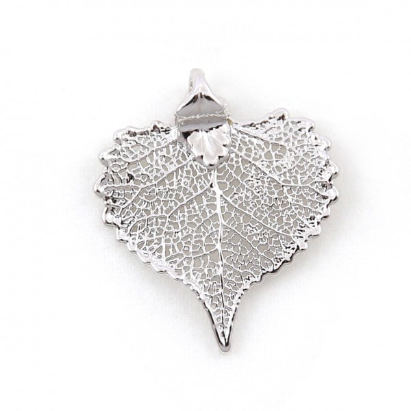 Ciondolo misura mini di vera foglia di cotone placcata argento con passante per catenina