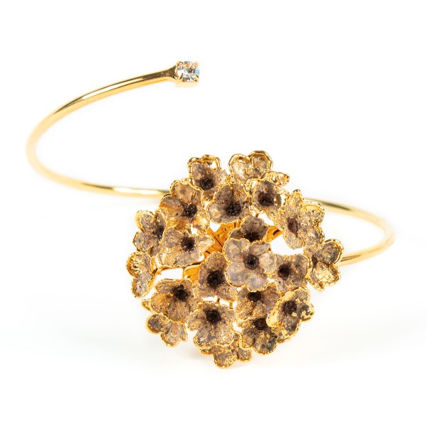 bracciale fiore del biancospino double face, un lato naturale e l'altro placcato oro
