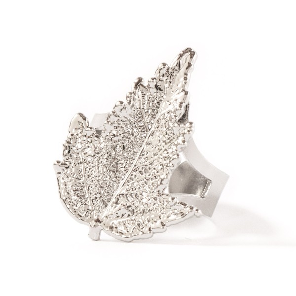 Anello regolabile di vera foglia di gelso placcata argento