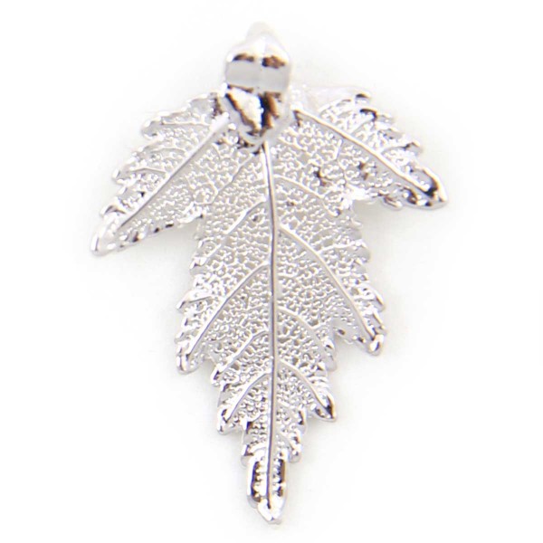 Ciondolo misura mini di vera foglia di gelso placcata argento con passante per catenina