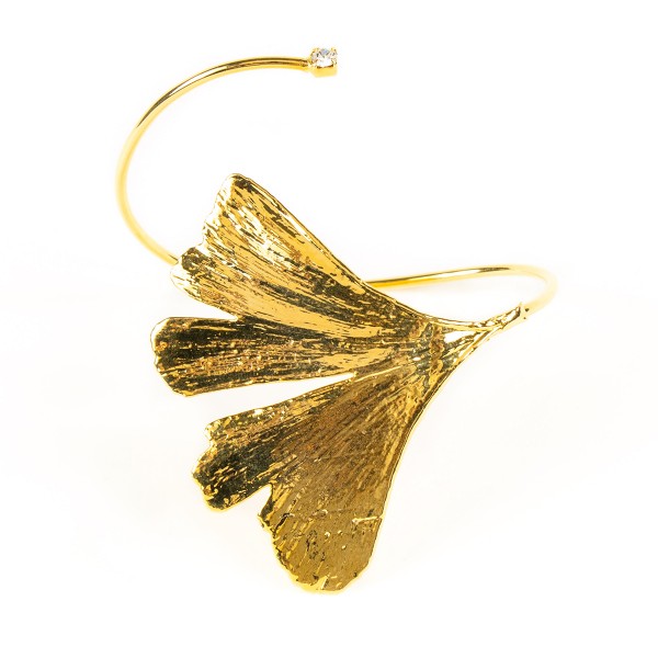 Bracciale di vera foglia di ginkgo biloba placcata oro