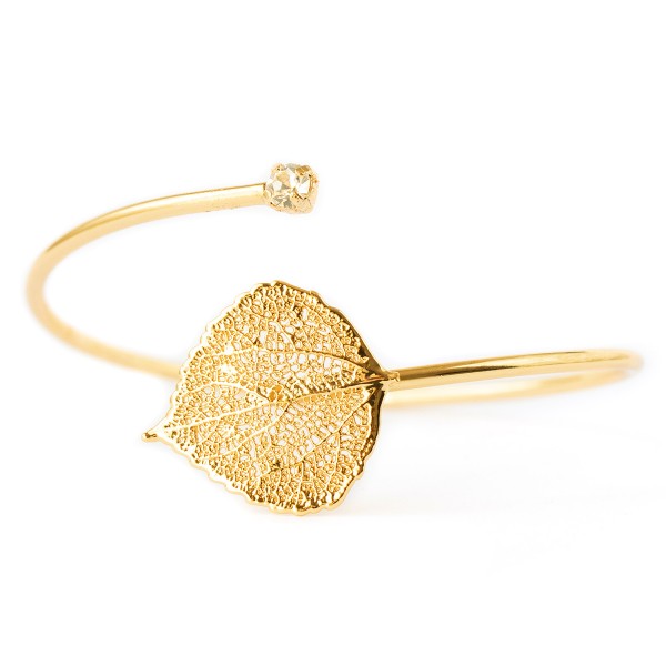 Bracciale di vera foglia di pioppo tremolo placcata oro