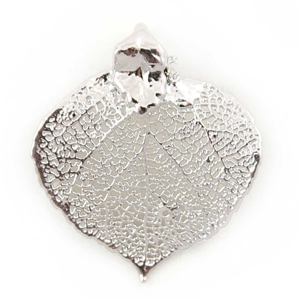 Ciondolo misura mini di vera foglia di pioppo tremolo placcata argento con passante per catenina