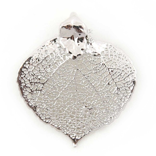 Ciondolo misura mini di vera foglia di pioppo tremolo placcata argento con passante per catenina