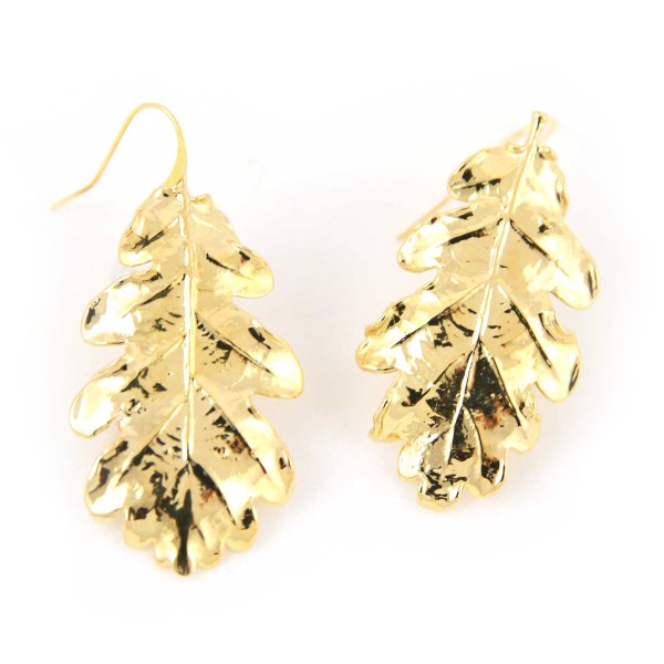 Orecchini pendenti di vere foglie di quercia placcati oro
